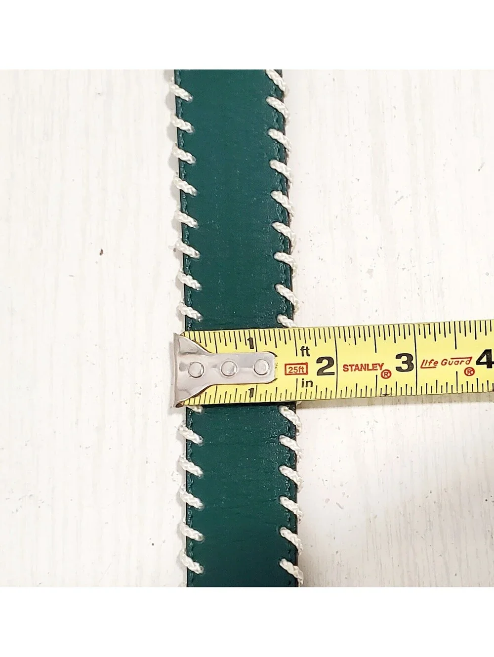 LOUIS FERAUD Green Leather Belt Beige Whipstitch Paris France Golden Buckle